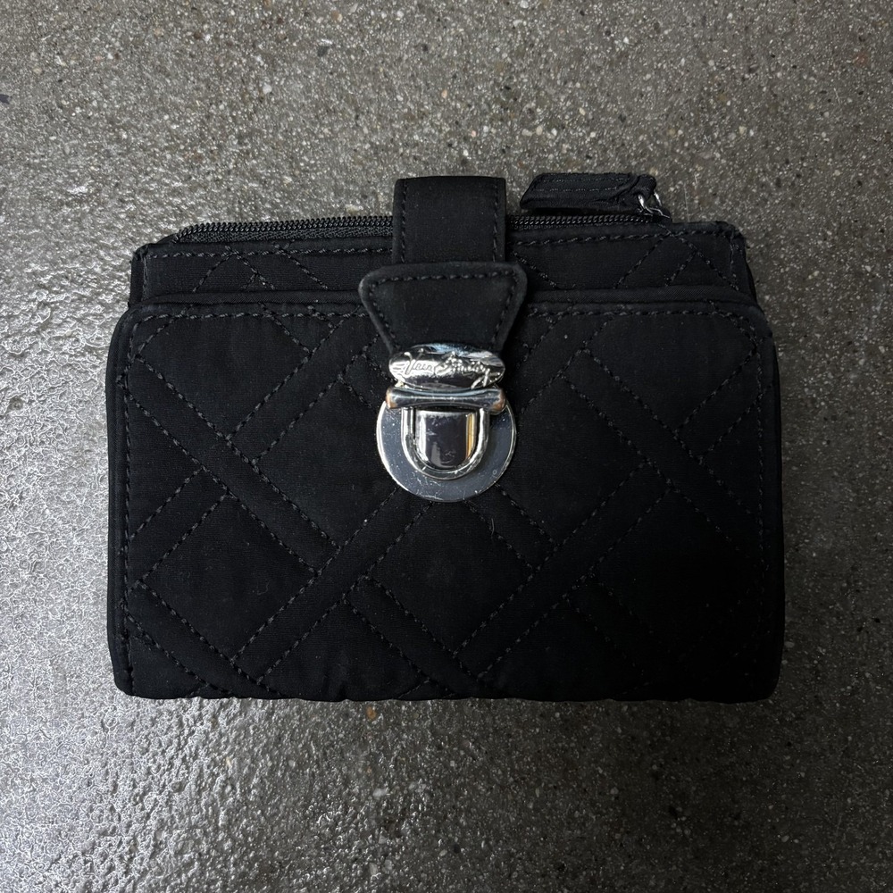 Vera Bradley Wallet Womens One Size Black Quilted Turnlock ID Card Holder